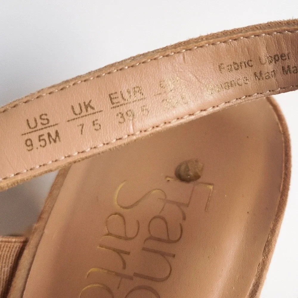 Franco Sarto Sandals Size 9.5 Wedge Platform‎ Shea Tan Faux Suede Laser Cut Cork